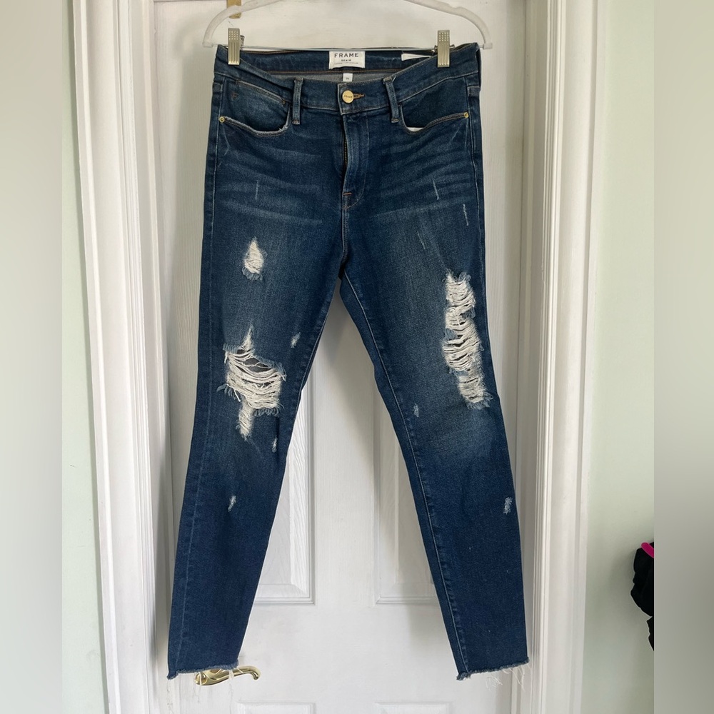 Frame Denim Distressed Blue Jeans for Women